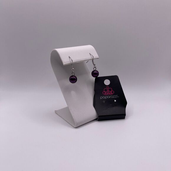 Paparazzi Vintage Round Appraisal Purple Pearl Drop Statement Earrings - Picture 3 of 5